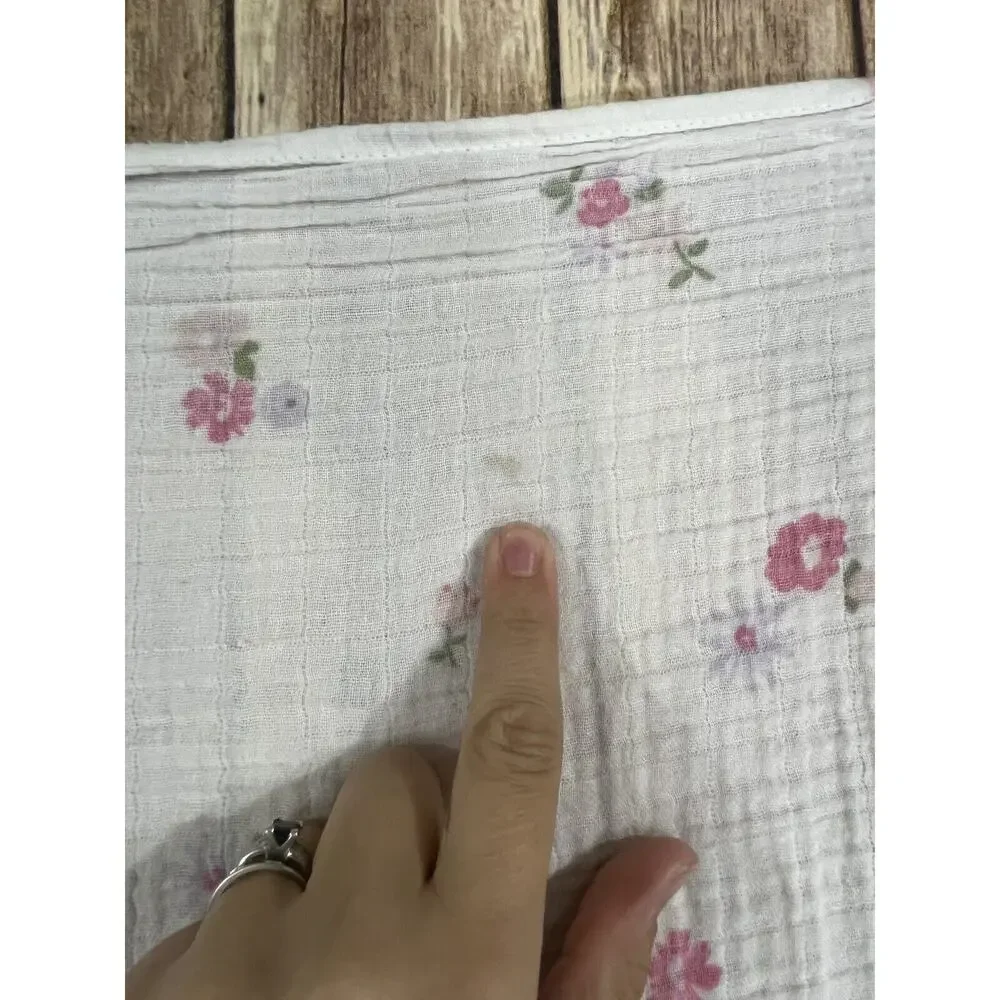 Okie Dokie Floral Muslin Swaddle Baby Blanket Pink Purple Flowers 100% Cotton